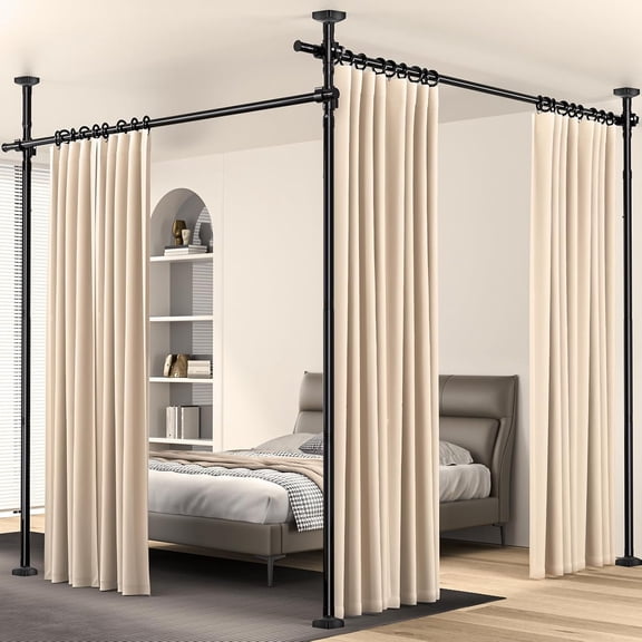 Room Divider, Tension Curtain Rod No Drilling,4-10ft(H) 28-140inch(W) Wall Divider for Room Separation, Heavy Duty Room Partition Separator, Adjustable Folding Screens,Black