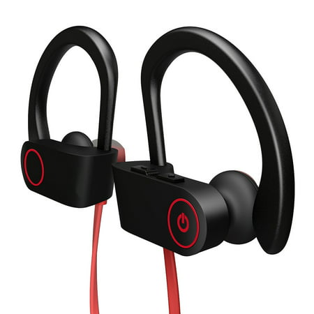 Wireless Bluetooth Neckband Headphones, U8 Ear Sweatproof Sport Earphones with Ear Hooks, Noise Cancelling, Stereo Headset with Mic, Premium Bass Sound, Sweat Proof, Sport Gym, Black (Best Sweat Proof Wireless Headphones)