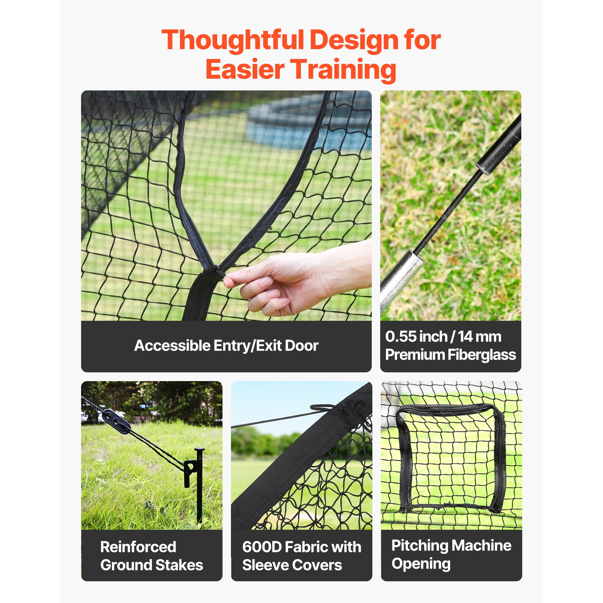KFFKFF Portable Baseball Batting Cage, 40.0 x 12.1 x 10.0 FT Freestanding Design, Durable 4-Ply Knotless Polyester Net with Pitching Machine Opening, Suitable for Indoor and Outdoor Use