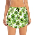 thumbnail image 2 of Vsdgher Green Kiwi Print Women's Running Double Layer Shorts High Waisted with Pockets Elastic Yoga Workout Athletic Gym Sports, 2 of 8