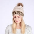 thumbnail image 4 of Hats for Women Cable Knit Pompom Warm Leopard Print Cap Stretchy Casual Soft Comfortable Trendy Beanie Hat, 4 of 7
