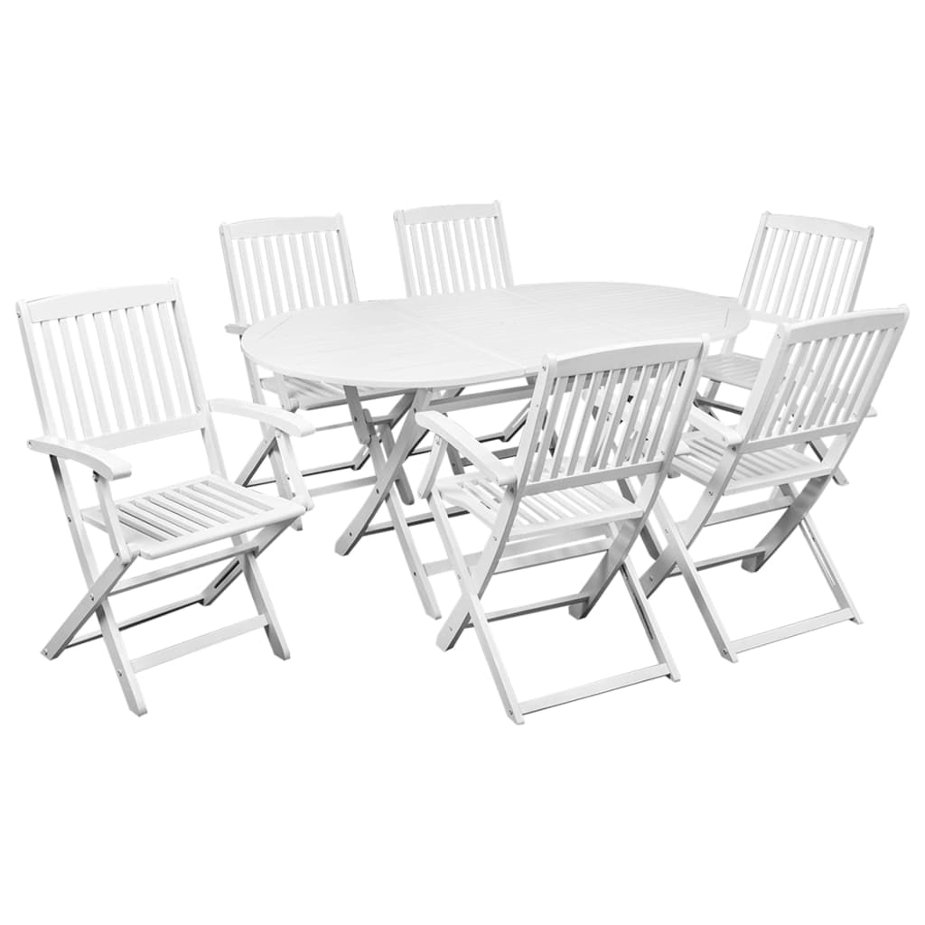 7 Piece Folding Outdoor Dining Set Solid Acacia Wood White