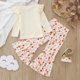 thumbnail image 2 of Gibobby Conjunto de ropa para bebé y niños pequeños bebés Niñass primavera otoño estampado acanalado manga larga Tops Bell Bottom trajes ropa(Blanco, 2-3 Años), 2 of 5