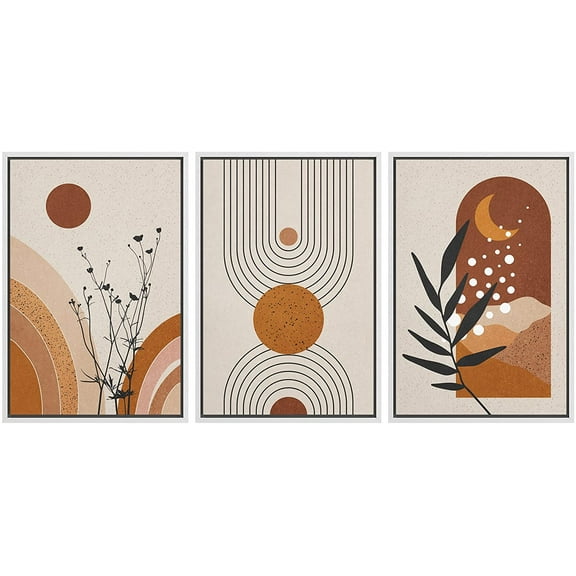 wall26 Framed Canvas Print Wall Art Set Mid-Century Geometric Forest Plant Planets Nature Abstract Illustrations Modern Art Bohemian Decorative for Living Room, Bedroom, Office - 16"x24"x3 White