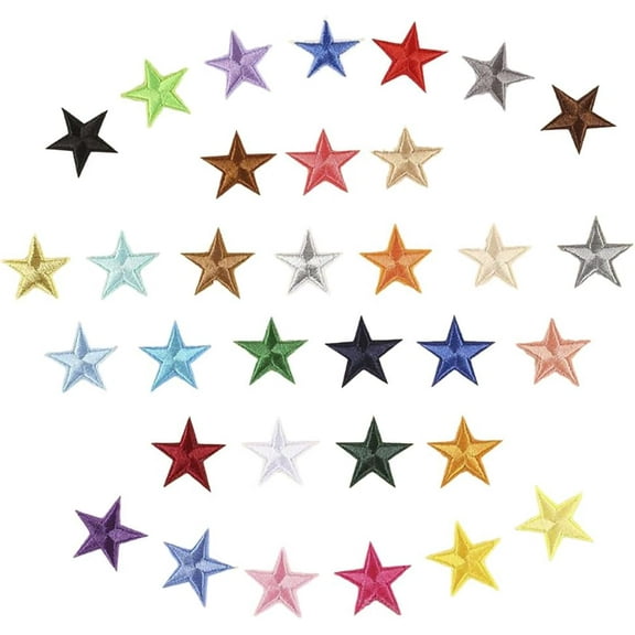 100Pcs Colorful 5 Star Iron on Patches Small Pentagram Appliques Patches Mini Stars Solid Embroidered Repair Patch Bulk for DIY Sewing Making Crafts Jackets Bags Hats Backpacks Christmas Supply