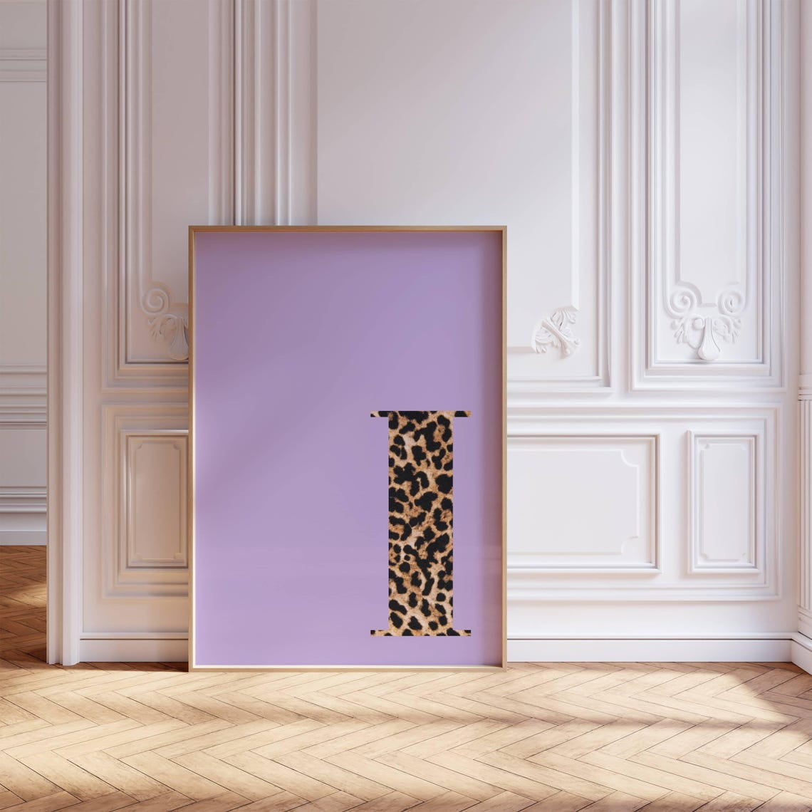 Letter I Leopard Wall Art Print Purple Dorm Decor