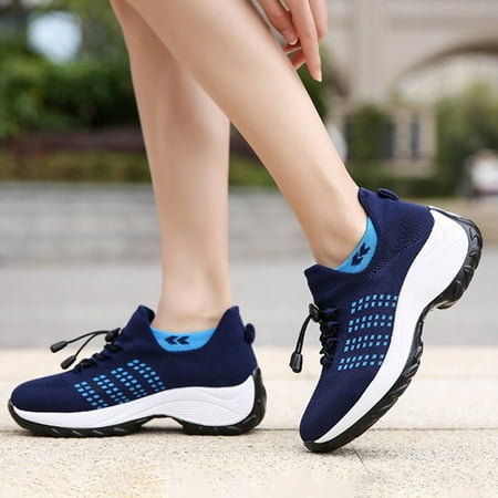 XDDST Womens Flats Comfortable Dressy Large Size High Elastic Breathable Shoes for Women Trendy Lightweight Border Socks Shoes Lightweight Women s Shoes Casual Shoes for Women Blue