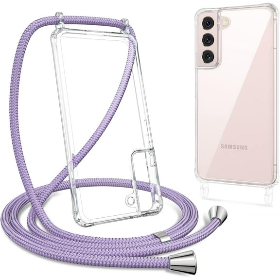 Clear Case for Samsung Galaxy S22 5G with Adjustable Neck Lanyard Strap,Soft Slim TPU Shockproof Protective Cover for Samsung Galaxy S22 5G-Purple