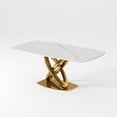 thumbnail image 4 of POVISON-70.87“Modern Luxe Rectangular Dining Table For 4, White Matte Sintered Stone Tabletop, X-Shape Titanium Gold Stainless Steel Base, 4 of 7