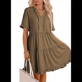 thumbnail image 2 of Vestido Informal de Mujer con Cuello en V, Corta, Corte A y Volantes, Color Caqui, Talla M, 2 of 5