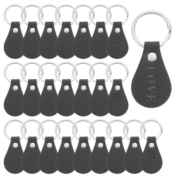 Uxcell 24Pcs Leather Key Fob, Round PU Leather Keychain Blanks with Rivets and Key Rings for DIY Laser Engraving, Black