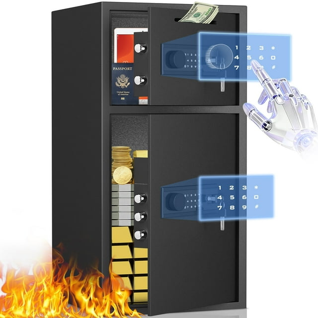 Riflewell Large Password Safe Box, Household Steel Safe with Glass Panel, Digital Keypad Home Safe with Deposit Slot, Personal File Safe, Dual Alarm And Silent Mode, Height 29.5"
