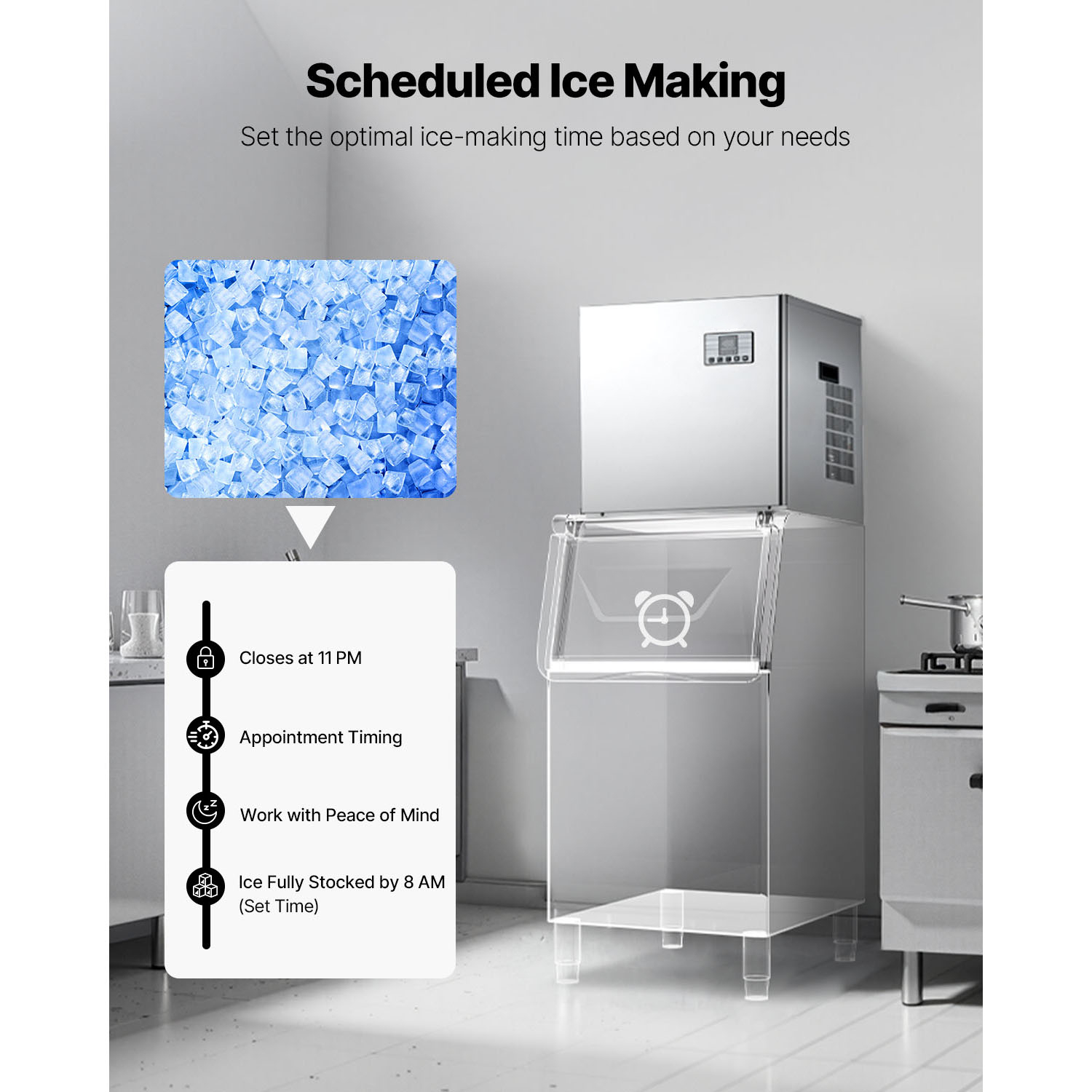 KFFKFF Commercial Ice Maker Machine - Produces 400 Lbs/Day, Stainless Steel Build with Programmable Ice-Making, Self-Cleaning Function, Adjustable Ice Thickness, Perfect for Restaurants, Bars, Cafes