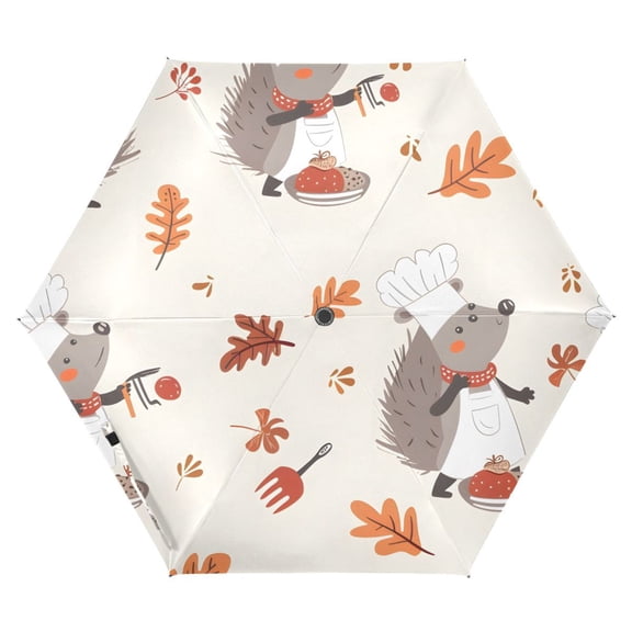 ALAZA Cute Chef Hedgehogs UPF 50  Compact Folding Umbrella for Rain Travel Umbrella Packable