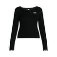 thumbnail image 5 of Madden NYC Women's Lace Trim Long Sleeve Henley Top, Sizes XXS-XXL, 5 of 5