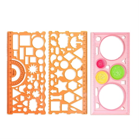 Ruler Set Geometry Drawing Multi Function Plastic Hollow Stencils for Student Art Handcraft Drafting Tool 8 Inch Orange