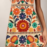 Scacto Womens Summer Dress Boho Floral Printed Spaghetti Strap Sleeveless Sundresses V Neck Beach Vacation Short Dresses