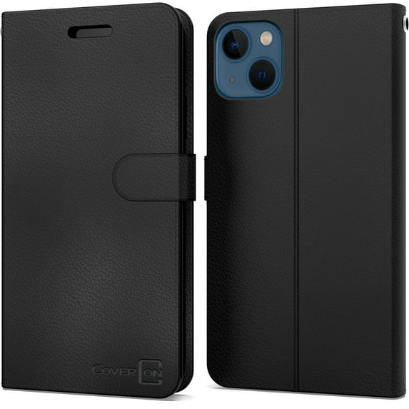 CoverON For Apple iPhone 14 Plus Leather Case, RFID Blocking Wallet 6x Card Slot Holder Cover Flip Folio Phone Pouch, Black