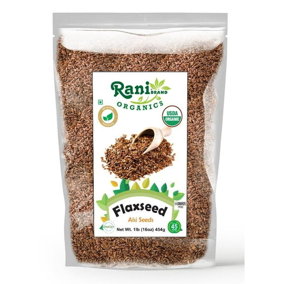 Rani Organic Flax Seeds Whole Raw (Alsi, Linum usitatissimum) 16oz (1lb) 454g ~ All Natural | Gluten Friendly | Non-GMO | Kosher | Vegan | Indian Origin | USDA Certified Organic