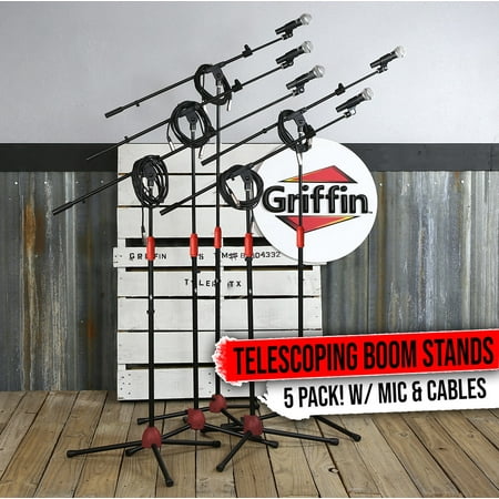Tripod Microphone Boom Stand 5-PACK XLR Cable Mic Clip Vocal Streaming DJ Studio