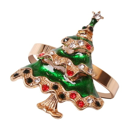 

DUHGBNE Christmas Holiday Deer Head Napkin Buckle Snow Napkin Ring Bell Christmas Tree Napkin Ring