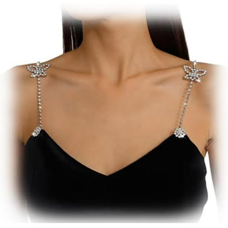 QIUYIDP 1Pair Rhinestone Shoulder Strap Chain for Women Sexy Butterfly Crystal Shoulder Lingerie Chain Bridal Wedding Star Bra Straps Dress Accessories Decor Jewelry