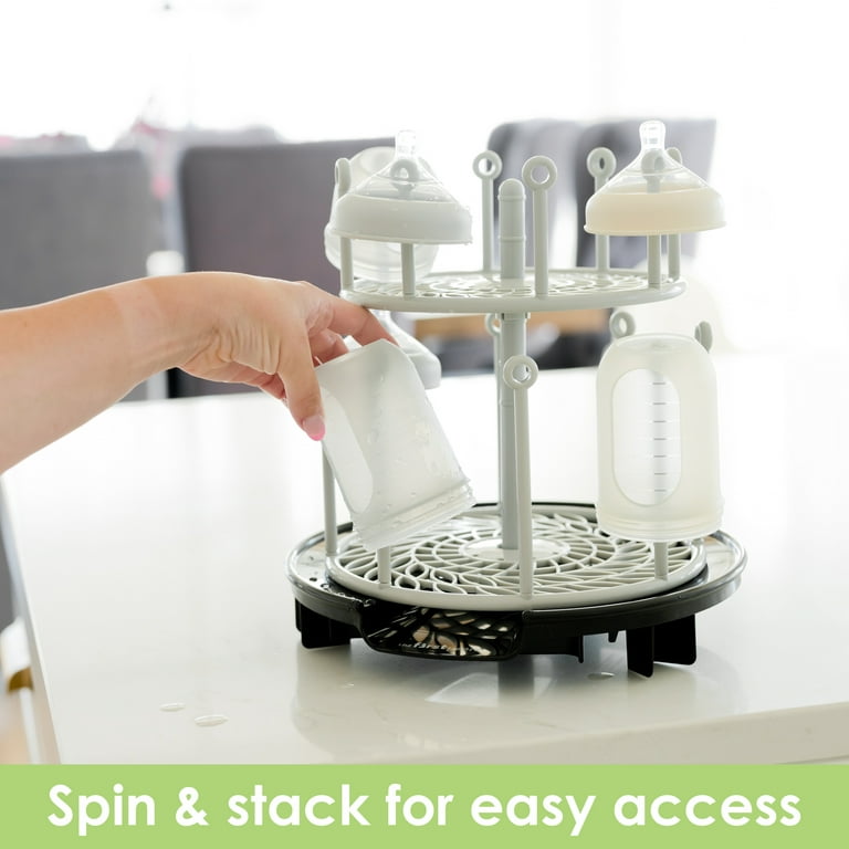 The First Years Spin Stack Dish Rack Kitchen Countertop Drying Rack for Baby Bottles and Other Baby Essentials, Black