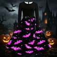 thumbnail image 3 of Iyufng Womens Halloween Purple Bat Star Long Sleeve Dresses with Black Sash Bow Flared Midi Dress Vintage Party Costume, 3 of 6