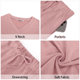 thumbnail image 5 of Sundazz Lounge Sets for Women Summer 2 Piece Outfits V Neck Shirts and Shorts Sets Casual Matching Sets, 5 of 7