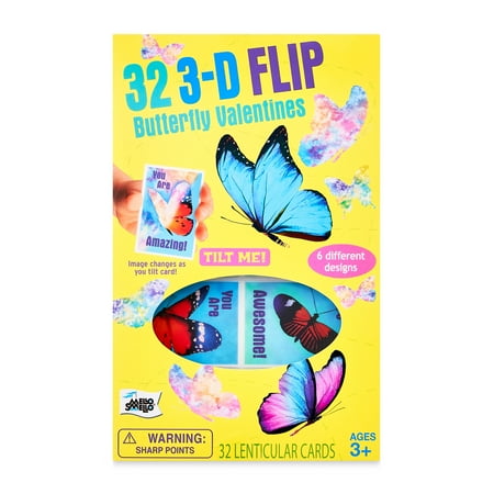 Mello Smello Valentine's Day 3-D Flip Butterfly Valentines Kiddie Cards, 32CT