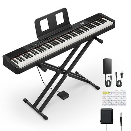 Donner DEP-20 Lite Beginner Digital Piano 88 Key Weighted Full Size Keyboard, Portable Electric Piano Set with Stand, Sustain Pedal, Keyboard Stickers for Beginners Adults