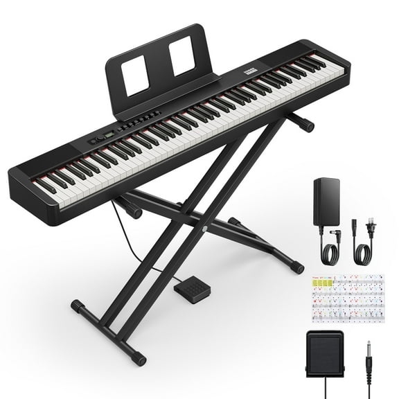 Donner DEP-20 Lite Beginner Digital Piano 88 Key Weighted Full Size Keyboard, Portable Electric Piano Set with Stand, Sustain Pedal, Keyboard Stickers for Beginners Adults