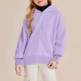 thumbnail image 4 of Telankuip Teen Girls Thumb Hole Sides Split Hoodies Kids Plain Oversized Long Sleeve Pullover Hooded Sweatshirts Cute Soft Comfortable Casual Outdoor Warm Hooded Tops Light Purple 9-10 Years, 4 of 7