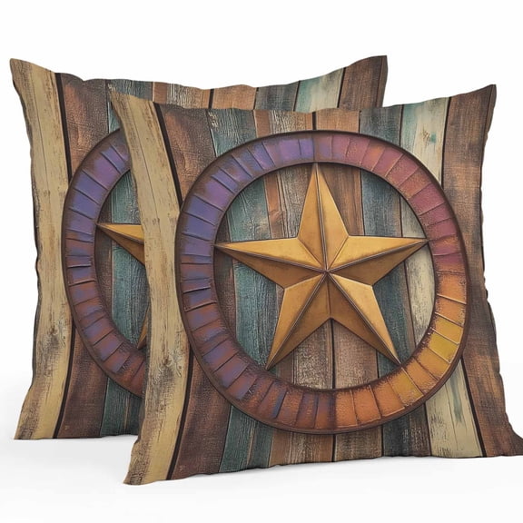 Retro Star Outdoor Pillow Covers Pack of 2 Abstract Metal Stars Gradient Circle Wood Grain Waterproof Throw Pillow Covers Decorative Cushion Cases for Patio Garden Tent Balcony Couch 16x16 inch