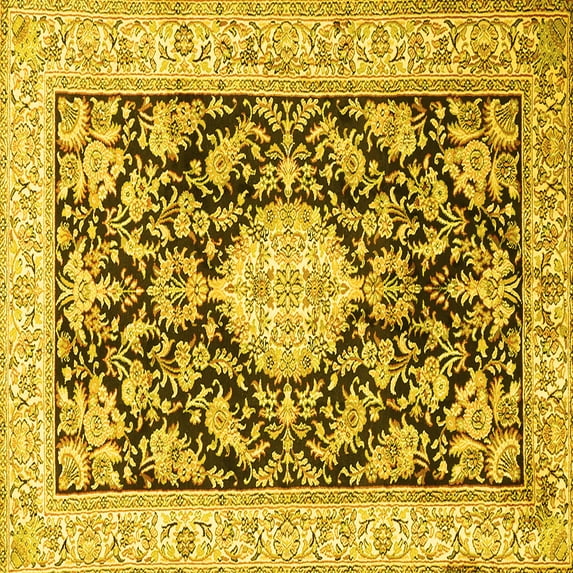 Ahgly Company Indoor Square Medallion Yellow Traditional Area Rugs, 5' Square