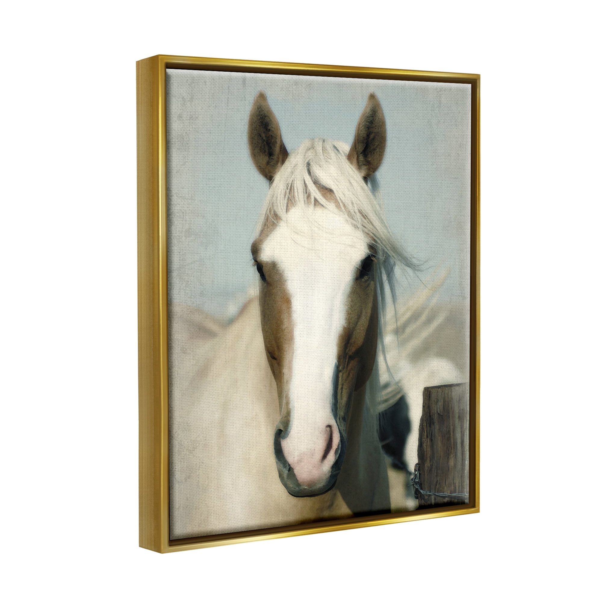Stupell Industries Horse at Rustic Fence Animals & Insects Painting Gold Floater Framed Canvas Art Print Wall Art, 17 x 21