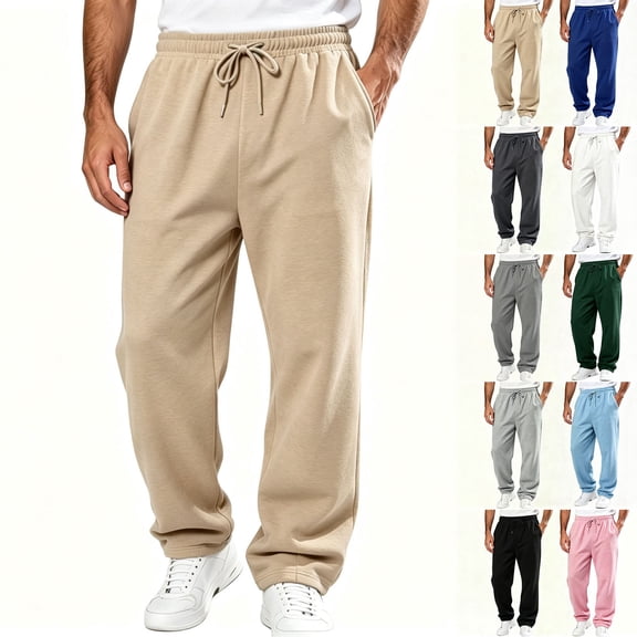 Boys Baggy Sweatpants Casual Elastic Waist Straight Wide Leg Open Bottom Athletic Joggers Sweat Pants with Pockets, L