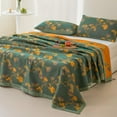 thumbnail image 2 of Cotton Jacquard Quilt Floral Ginkgo Leaves Print Soft Muslin Bed Cover 3 Layers Reversible Lightweight Bedspread King Green, 2 of 6