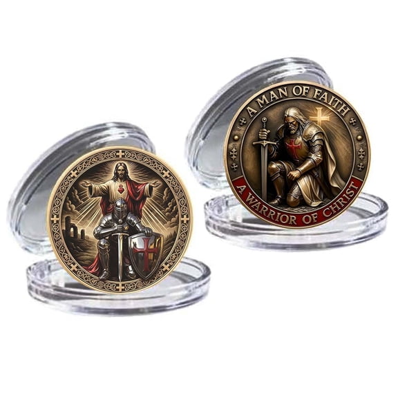 KOYPTL 2PCS Steel Helm Knight Cross Challenge Coin | Chivalric Valor & Sacred Shield Medallion | Knights Templar Historical Token | Sacred Commemorative Gift for Men Collectors,Historians,Enthusiasts