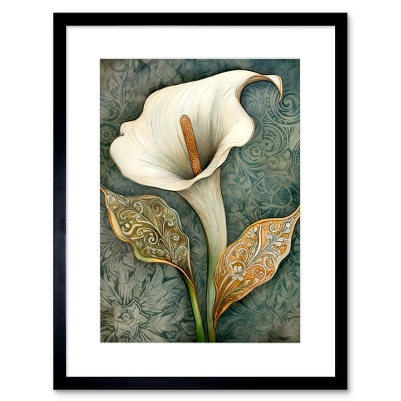 William Morris Style Art Nouveau Calla Lily Flower Artwork Framed Wall Art Print 9X7 Inch