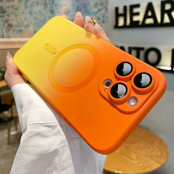 for iPhone 13 Pro Max Magnetic Case [Compatible with MagSafe] [with Camera Lens Protector] Gradient Color Luxury for Women Girls Slim Fit Shockproof Protective Phone Cover, Orange & Yellow