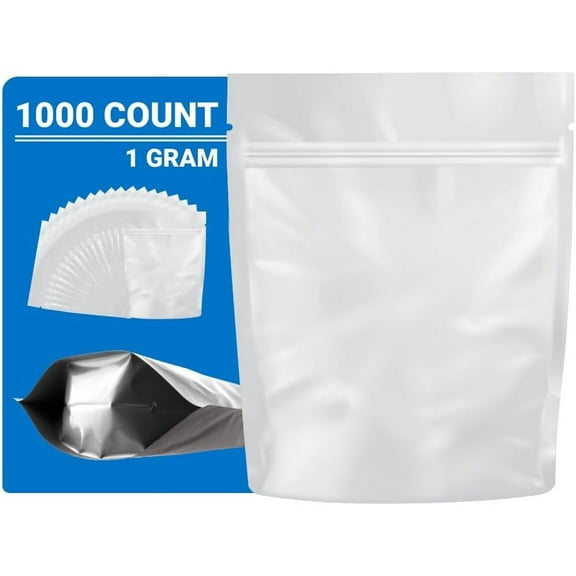 Loud Lock Mylar Bags 1000 Count 4.125" x 3.35" All White - Resealable Food Storage Mylar Bags