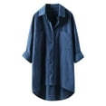 thumbnail image 2 of Fall Shirts for Women 2025 Solid Color Lapel Button Down Cotton Linen Loose Blouse Tops Long Sleeve Shirts for Women, 2 of 7