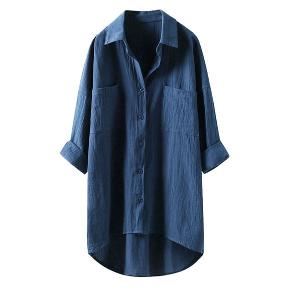 Wdgfv Women's Oversized Linen Shirts Blouses Tops Long Sleeve High Low Button Up Shirts