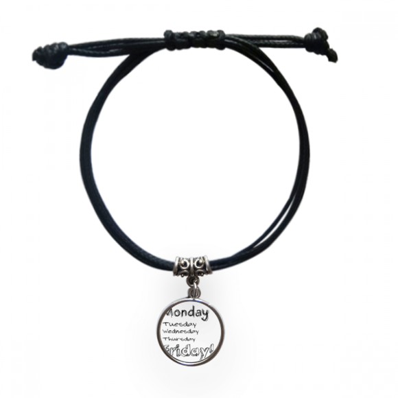 Monday To Friday Bracelet Leather Rope Wristband Black Jewelry