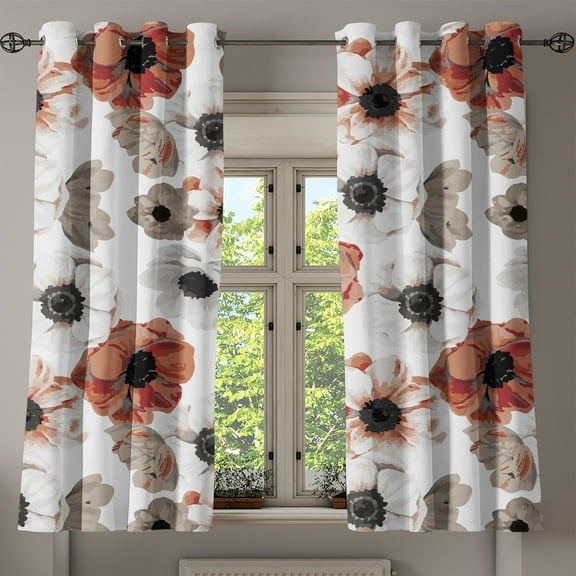 Ambesonne Springtime Grommet Curtain, Watercolor Style Flowers, 50"x60", Pale Maroon Taupe Grey