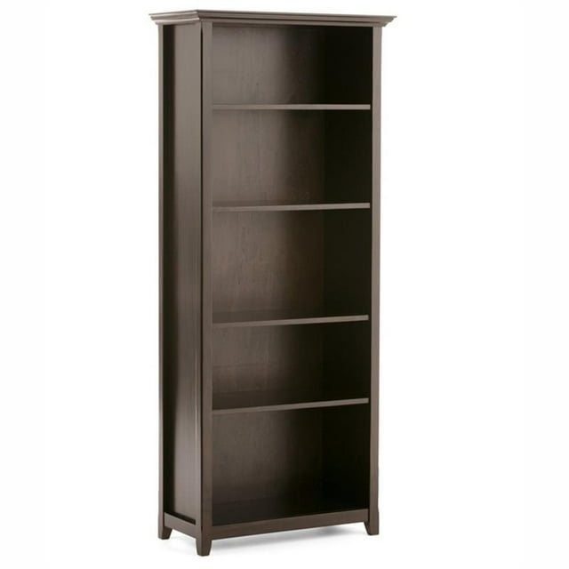 Simpli Home Amherst Solid Wood 70" Tall 5-Shelf Bookcase in Hickory Brown
