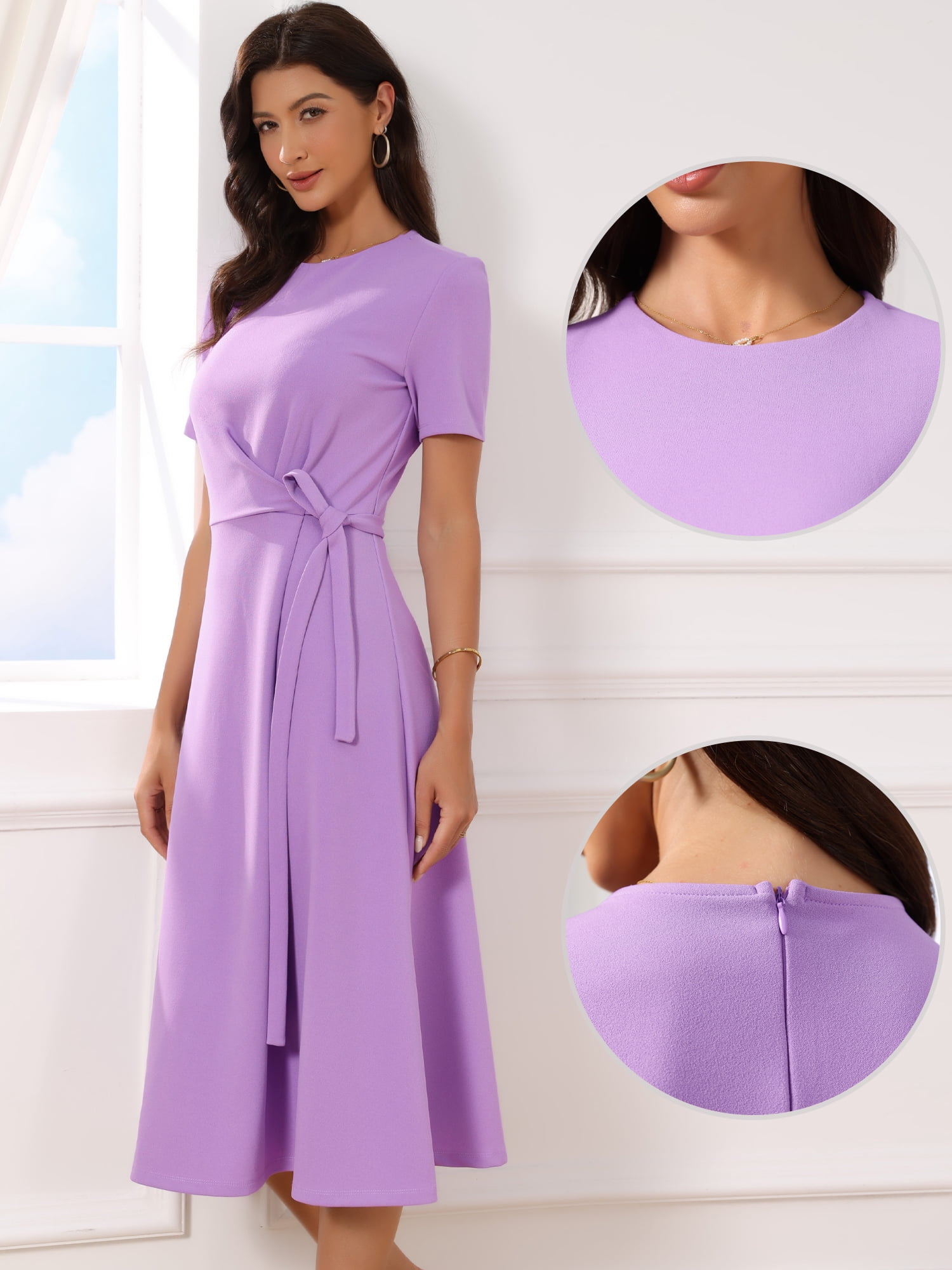 DARING DIVA Women's Short Sleeve Midi and A-Line Silhouette Casual Dresses L Lavender
