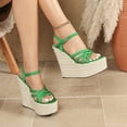 thumbnail image 3 of HEWUQI Wedges Sandals for Women Platform Espadrilles Open Toe Strappy Slingback High Heels Summer Wedding Prom Work Beach Dress Shoes Green Size 7, 3 of 6
