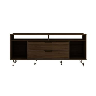 Manhattan Comfort  Rockefeller TV Stand with Metal Legs & 2 Drawers in Brown, 26.77 x 62.99 x 17.63 in.
